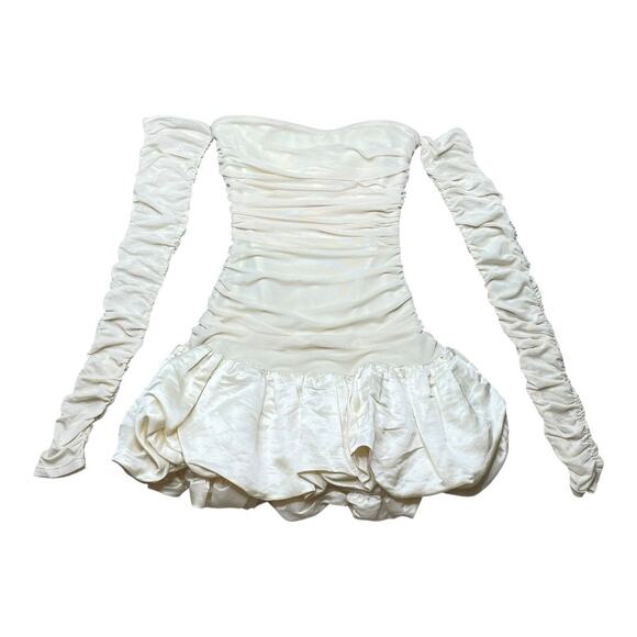 Hansen & Gretel NWT Taglioni Bubble Hem Ruched Mini Dress Pearl Free People - Picture 4 of 7